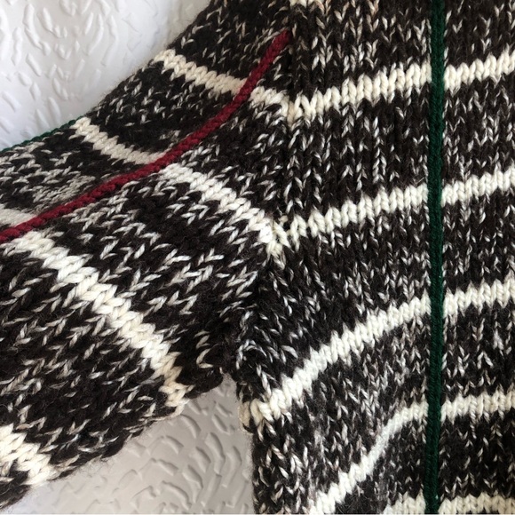 Handmade Handknit Longsleeve Neutral Tone Wool Sweater with Plaid Detailing - Picture 7 of 9